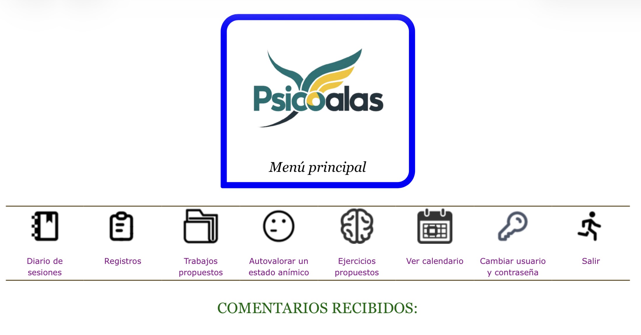 Pantalla del paciente en el software PsicoALAS